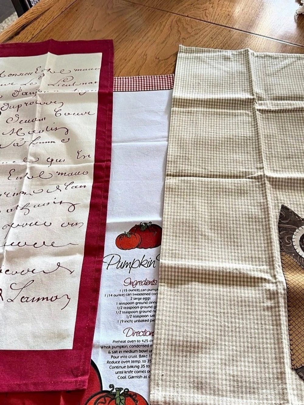 Cottagecore Farmhouse Kitchen Towel Lot Rooster Pumpkin Recipe Owl Applique